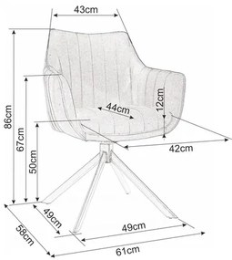 Scaun de bucaterie Azalia Velvet, gri deschis/negru