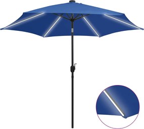 vidaXL Umbrelă de soare cu LED-uri, stâlp din aluminiu, azuriu, 300 cm