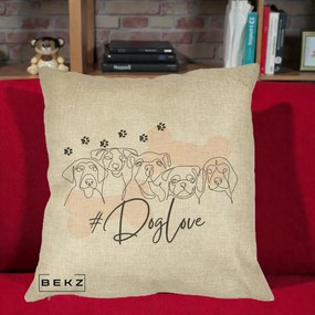Perna Personalizata Dog Love Linie Minimalista, 40x40 cm, Crem, Husa Detasabila, Perna Inclusa, BEKZ®