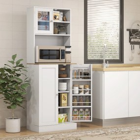 HOMCOM Mobilier Bufet Bucătărie pentru Cuptor cu Microunde cu Rafturi și Suport Condimente Alb | Aosom Romania