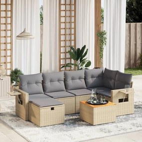 vidaXL Set canapele de grădină, 7 piese, cu perne, bej, poliratan