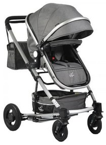Carucior nou nascuti 2 in 1 NOVOKIDS™ GIGI PRO , Cu geanta bebe inclusa, Roti din cauciuc plin AVE, Cadru aluminiu Silver, Maner reversibil, Spatar