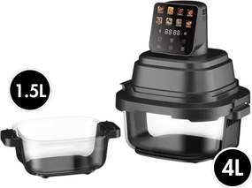 Friteuză cu aer cald Just Perfecto JP-AF4GL, 1500 W, 1,5/4 l, 8 programe, 80-200 °C, circulație a aerului cald la 360°, structură din sticlă rezistentă la temperaturi ridicate, negru