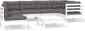 vidaXL Set mobilier de grădină cu perne, 7 piese, alb, lemn de pin