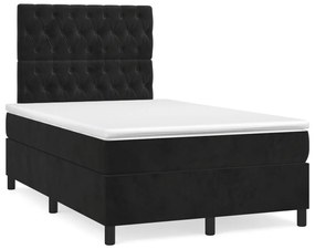 vidaXL Pat cu arcuri, saltea și LED, negru, 120x190 cm, catifea