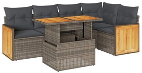 3327714 vidaXL Set mobilier grădină cu perne 6 piese gri poliratan/lemn acacia