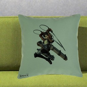 Perna Personalizata Attack on Titan Eren Yeager Lupta, 40x40 cm, Verde, Husa Detasabila, Perna Inclusa, BEKZ®