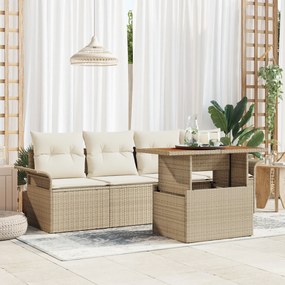 vidaXL Set de canapea din grădină , 5 piese, cu perne bej, rattan de polimer, acacia