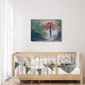 Tablou pe sticlă - Copacul roșu singuratic (70x50 cm)