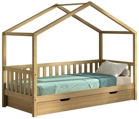 Pat Căsuță NATURE cu Protecție Integrată și Sertar, Stejar Masiv – Dallas – Vipack