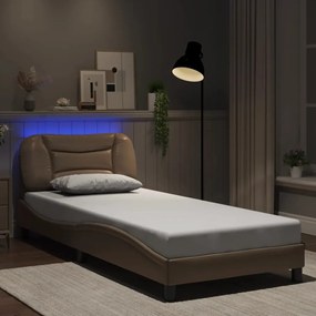 3213896 vidaXL Cadru de pat cu lumini LED cappuccino 80x200 cm piele ecologică