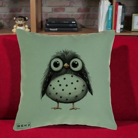 Perna Decorativa Bufnita Neagra cu Buline Albe, 40x40 cm, Verde, Husa Detasabila, Perna Inclusa, BEKZ®