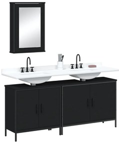 vidaXL Set mobilier de baie, 3 piese, negru, lemn compozit
