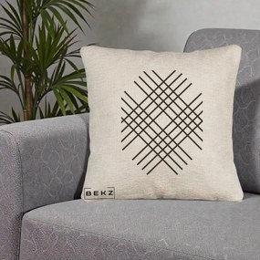 Perna Decorativa Geometric Grid, 40x40 cm, Bej Canapea, Husa Detasabila, Perna Inclusa, BEKZ®
