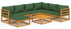 3155322 vidaXL Set mobilier de grădină, 8 piese, cu perne verzi, lemn masiv