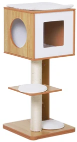 PawHyt Copac pentru Pisici cu 2 Stalpi din Lemn si Sisal si Perne pe 3 Nieluri 50 x 40 x91cm