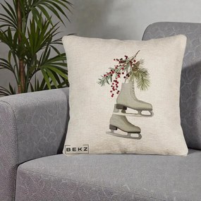 Perna Decorativa Patine cu Ramuri de Brad si Afine, 40x40 cm, Bej Canapea, Husa Detasabila, Perna Inclusa, BEKZ®