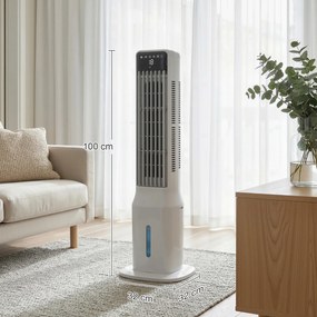 HOMCOM Climatizator evaporativ tip turn 3 în 1 cu rezervor de 9 L, oscilație 48°, 3 viteze, 3 moduri, temporizator, Alb | Aosom Romania