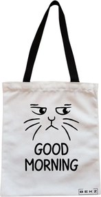 Sacosa de Panza pentru Cumparaturi, Geanta Tote, model Good Morning, Cu fermoar, 38x34.5 cm, Alba, BEKZ®
