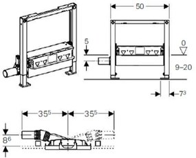 Rigola pentru dus, Geberit, Duofix, H50 cm cu scurgere in perete Ø50mm