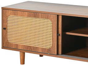 Set Mobilă de Living din Ratan cu Comodă Modernă cu Trei Uși și Dulap pentru Pantofi cu Două Uși Glisante, Culoare nuc