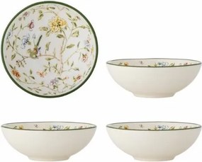 Set 4 boluri din ceramică natur cu motive florale botanice multicolor, 12×4,5 cm, "Bloomie"