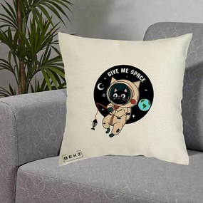 Perna Decorativa Give Me Space Pisica Astronaut, 40x40 cm, Ecru, Husa Detasabila, Perna Inclusa, BEKZ®