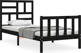 vidaXL Cadru de pat cu tăblie Small Single, negru, lemn masiv