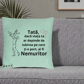 Cadou pentru Tata - Perna Personalizata Tata Nemuritor Joaca in Aer, 40x40 cm, Verde Menta, Husa Detasabila, Perna Inclusa, BEKZ®