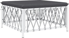 vidaXL Taburet de grădină cu pernă, alb, material țesut