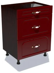 Corp inferior 60 cu 3 sertare metalice pentru greutate Zebra MDF tulip rosu