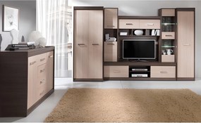 Mobilă de living, PAL/MDF, stejar deschis/stejar închis, KORINA