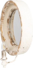 Oglinda de perete, bej, din lemn, cu intrerupator, aspect vintage, 38x14x47 cm