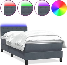 vidaXL Pat cu arcuri cu saltea și LED, gri închis, 90x220 cm, catifea