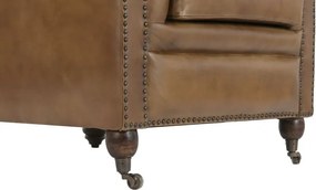 Fotoliu Chesterfield din piele naturală cognac cu aspect antichizat, stil clasic vintage, 90×80×77 cm, „Wellington"