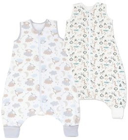 Set 2 saci de dormit copii cu picioare din bumbac flausat 6–18 luni Kidizi On a Cloud Safari, 1 tog, model ajustabil, cu mansete transformabile in sosete