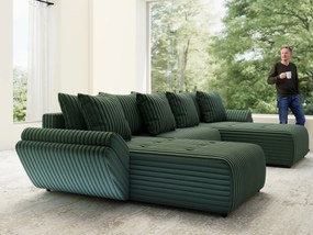 Colțar extensibil dumonde cu ladă de depozitare si sezut confortabil din spuma high-density, Berlin U Ambience Green 380x180 cm