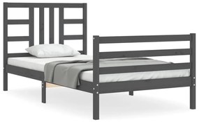 3193908 vidaXL Cadru de pat cu tăblie, gri, 90x200 cm, lemn masiv