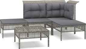 vidaXL Set mobilier de grădină cu perne, 5 piese, gri, poliratan