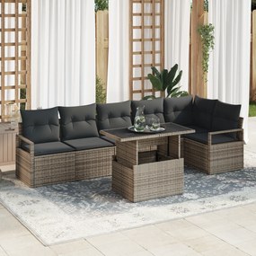 vidaXL Set de canapele pentru grădină cu pernă 7 pcs Gri Rattan poli