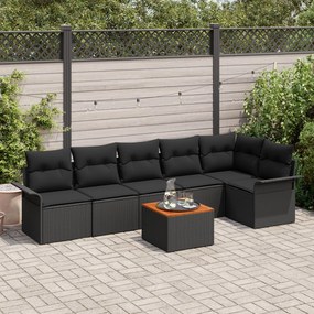 vidaXL Set de canapea de grădină cu perne, Negru, Ratan sintetic, Acacia