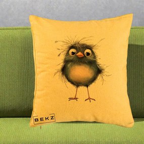 Perna Decorativa Pui Negru Zbarlit cu Pene Fine, 40x40 cm, Galben, Husa Detasabila, Perna Inclusa, BEKZ®