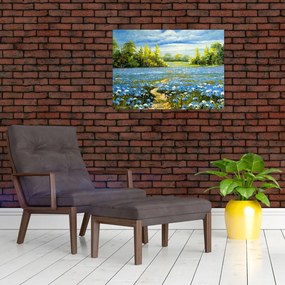 Tablou pe sticlă - Drum de câmp, pictură în ulei (70x50 cm)