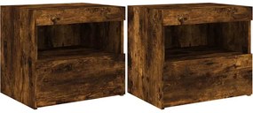 vidaXL Noptiere cu lumini LED, 2 buc., stejar fumuriu, 50x40x45 cm