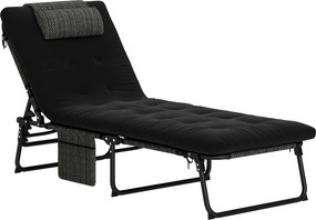 Outsunny Șezlong pliabil pentru grădină cu pernă, spătar reglabil în 4 poziții, buzunar lateral, negru | Aosom Romania