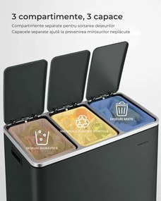 Coș de reciclare SORT 54 l (3×18 l), antracit/argintiu SongmicsHome