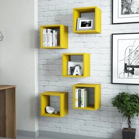 SET 5x etajeră de perete BOX galbenă