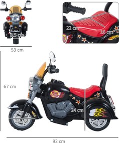HOMCOM Motoretă Electrică pentru copii 3-6 ani cu 3 Roți, Sunete și Lumini, 92x53x67cm,Negru  | Aosom Romania