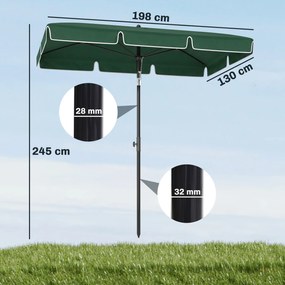Outsunny Umbrelă pentru Grădină Dreptunghiulară, cu Inclinare Reglabilă și Stâlp din Aluminiu, 2x2.4m, Verde/Negru | Aosom Romania