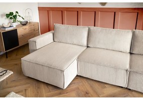 Colțar crem cu tapițerie din catifea reiată (cu colț pe partea dreaptă/în formă de "U") Nihad modular – Bobochic Paris